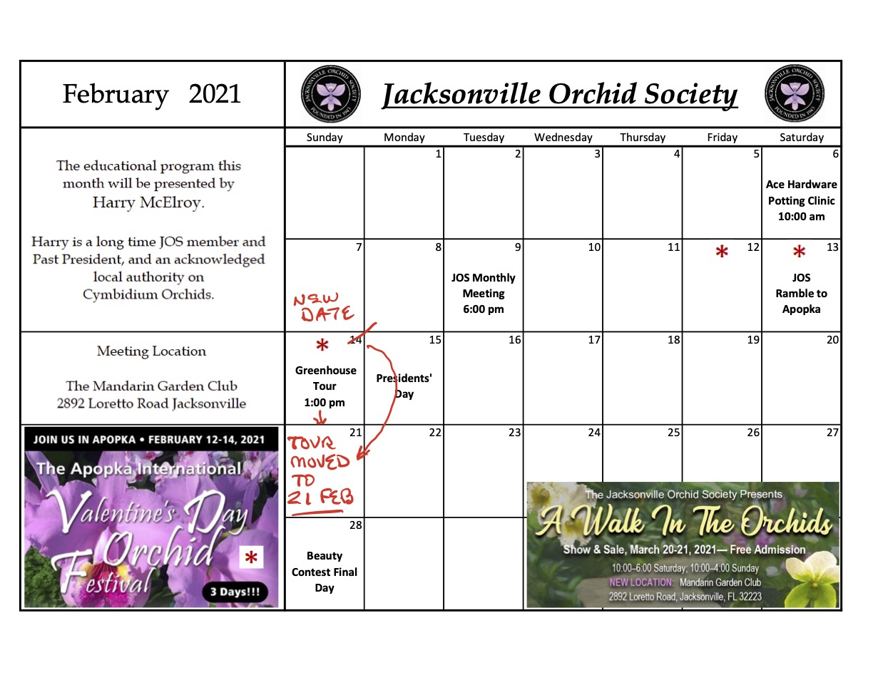 JOSCalendarFebruary2021_Update The Jacksonville Orchid Society